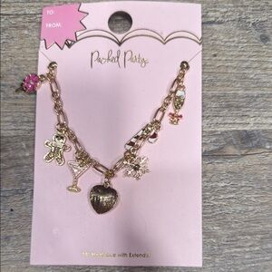 Packed Party Gold Charm necklace for with Pink Accents